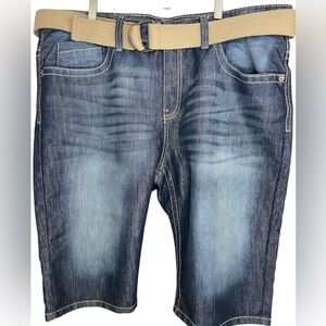 Route 66 Y2K Premium dark denim 5 pocket shorts with belt, pocket design sz40